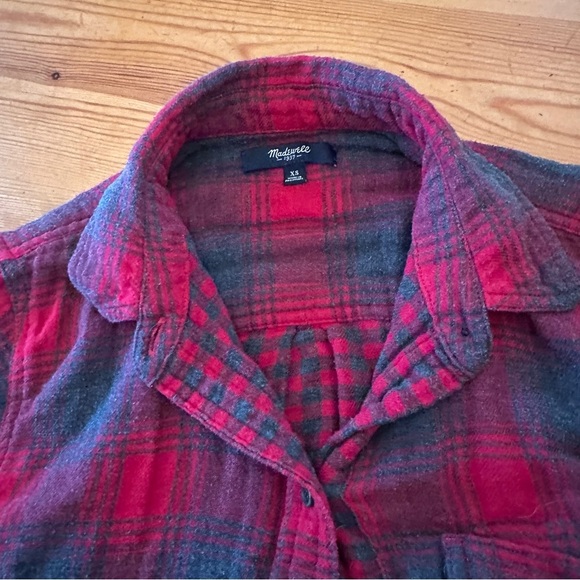 Madewell red gray flannel button down with pockets women XS Cotton - Picture 4 of 12